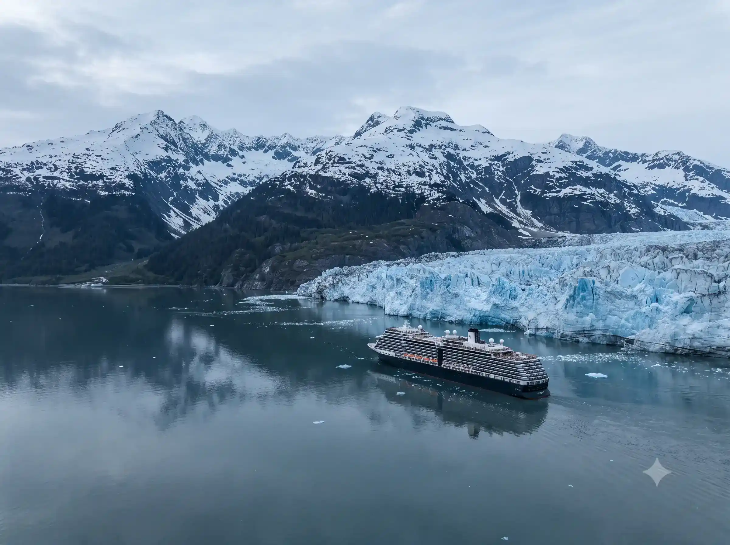 Dramatic Alaskan glaciers rising above a fjord