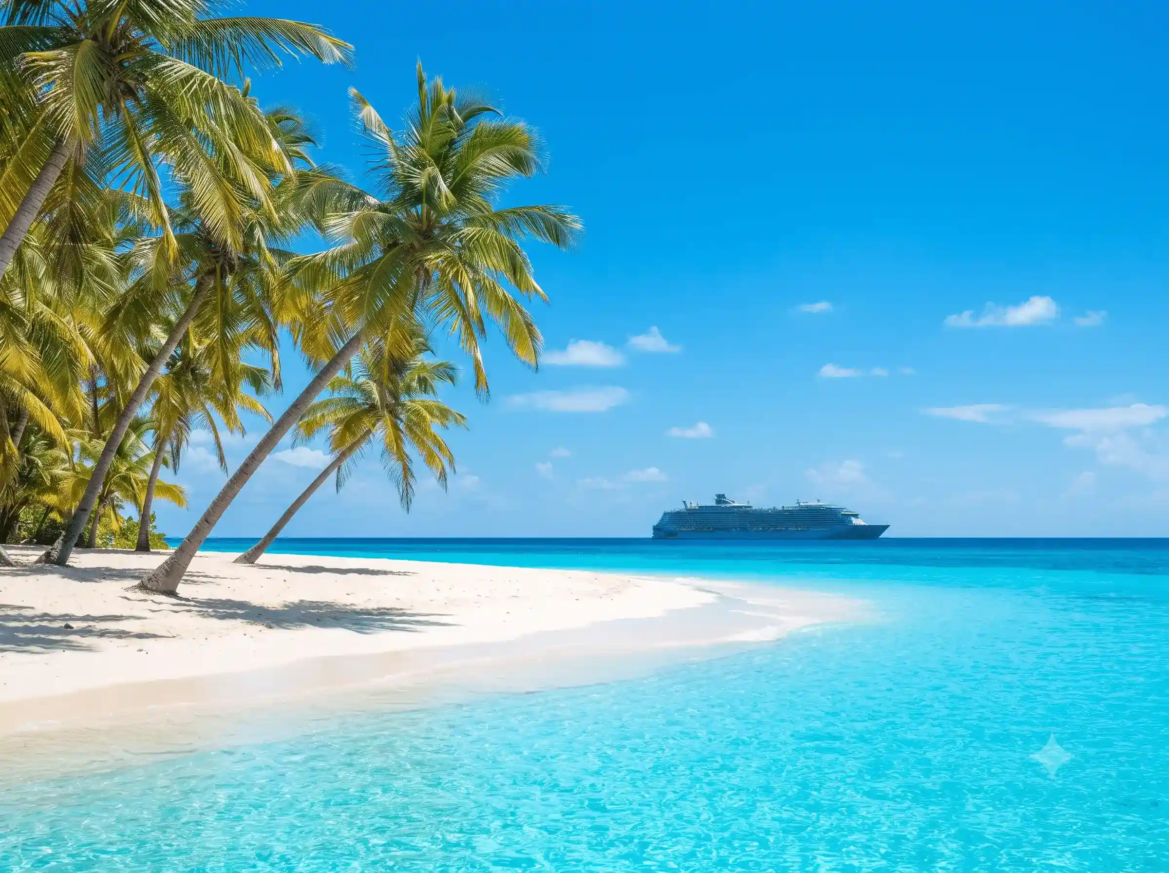 Turquoise Caribbean waters and white sandy beach